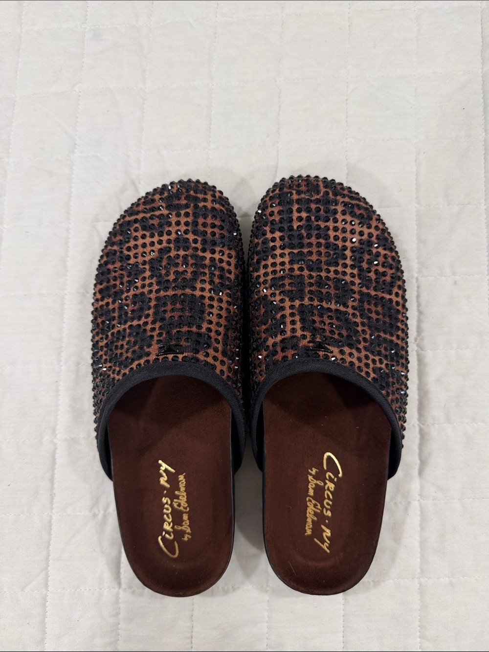 Circus by Sam Edelman Brown Mule Flats with Black Crystal Accents
